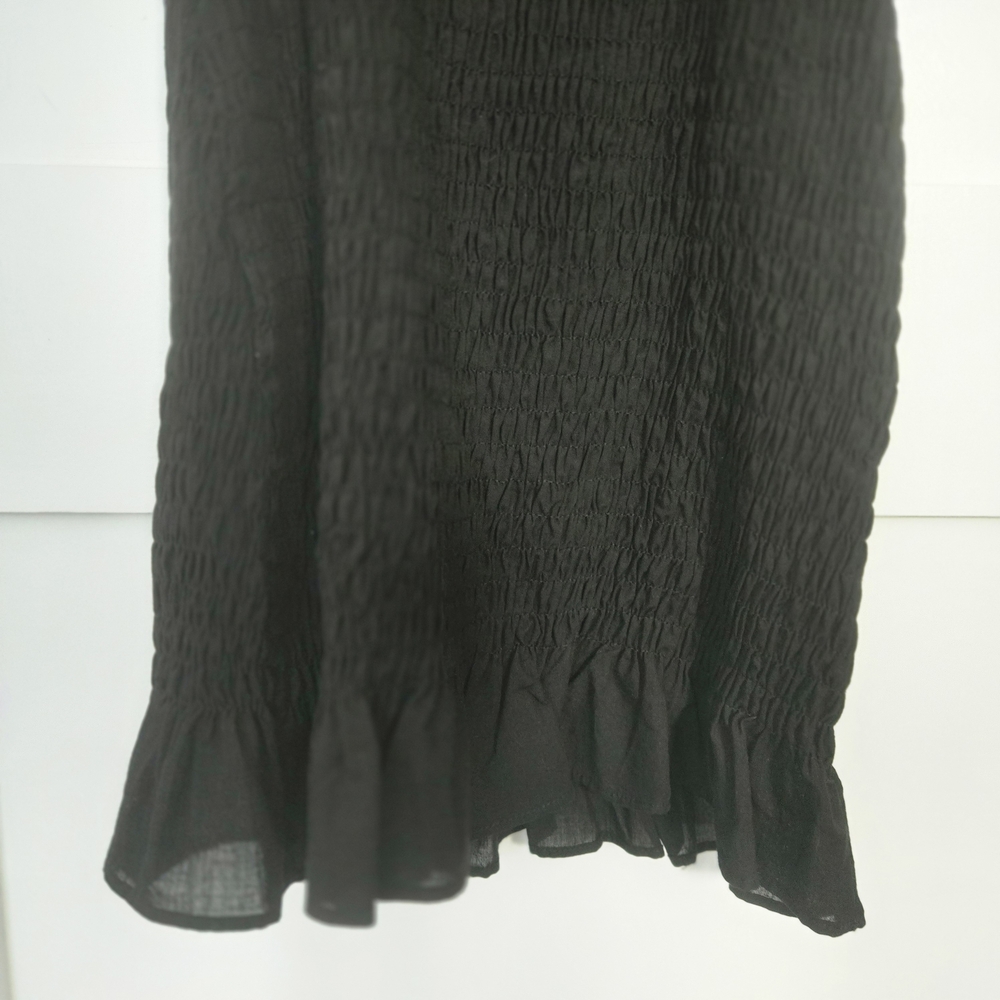 NWT Zara XS Black Spaghetti Strap Mini Dress Ruffled Top Stretch Rouch Bottom - Picture 11 of 11